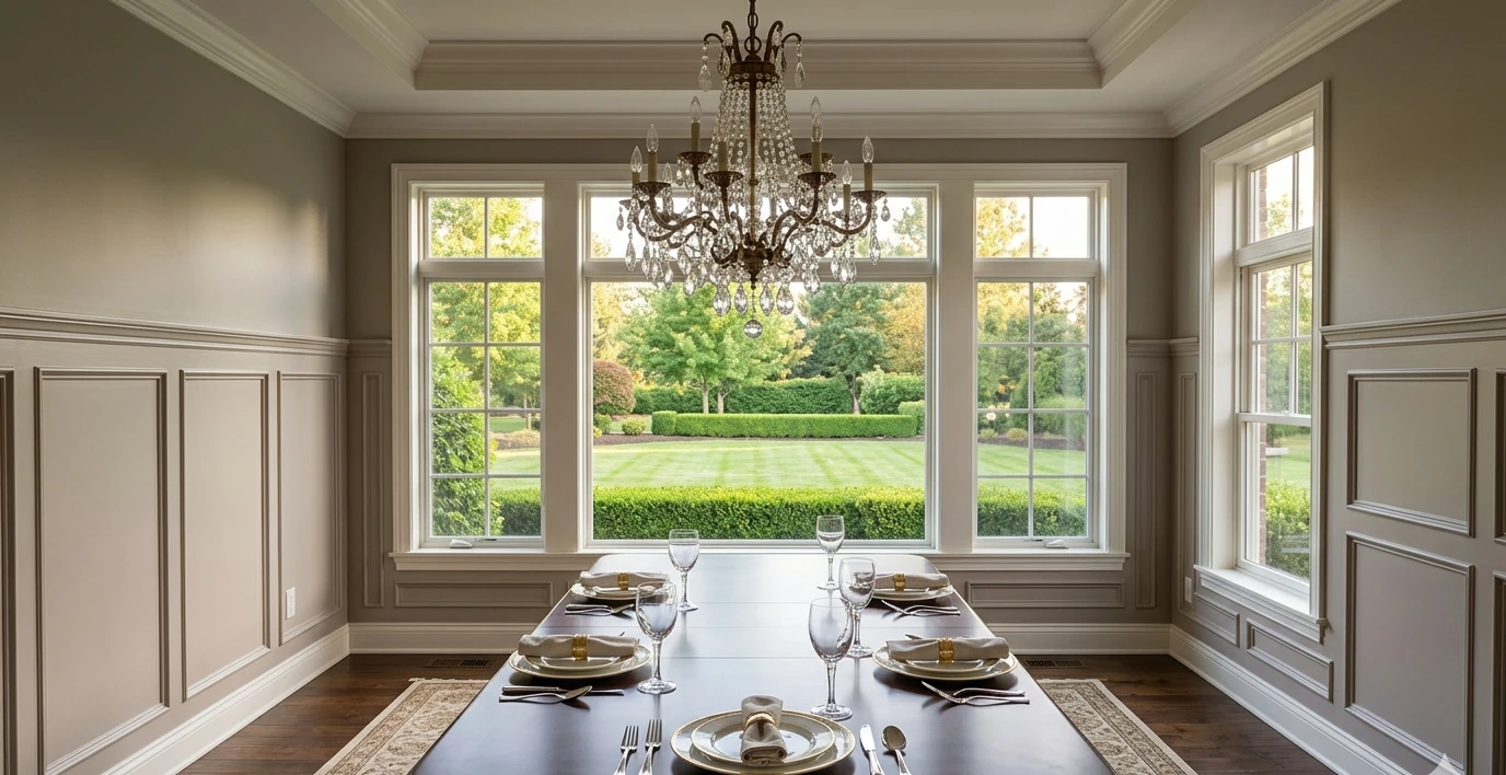 Empty dining room staged for open house